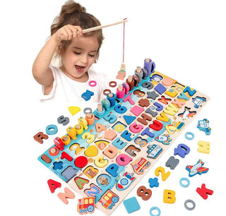  Montessori Wooden Math Fishing Board Educational Toy for Kids, 1-3 Years Old cashymart