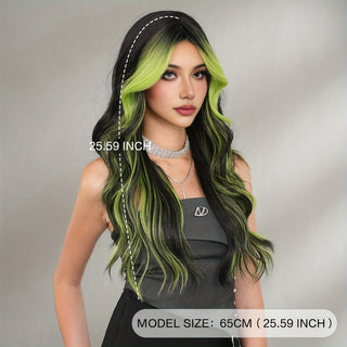  NAMM Glamorous Black & Green Highlight Wig cashymart