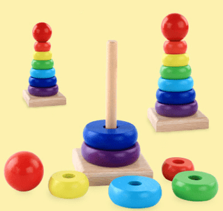  Educational Wooden Rainbow Tower Stacking Rings cashymart