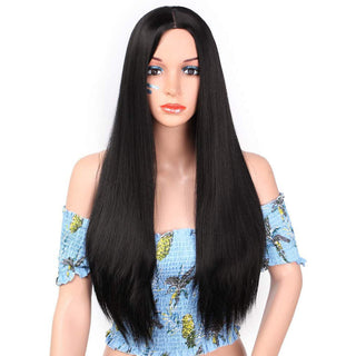  Split Black Long Straight Full Headgear Fashion Wig cashymart