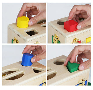  Educational Shape Lock Box Wooden Toy for Preschool Kids cashymart