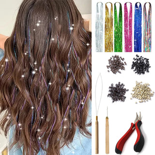  48 Inch Synthetic Hair Tinsel Kit 12 Colors Sparkling Extensions cashymart