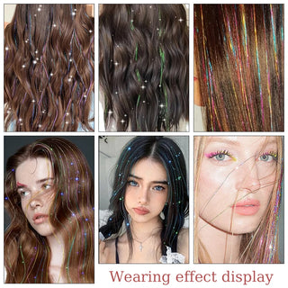  48 Inch Synthetic Hair Tinsel Kit 12 Colors Sparkling Extensions cashymart