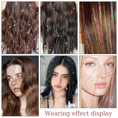  48 Inch Synthetic Hair Tinsel Kit 12 Colors Sparkling Extensions cashymart
