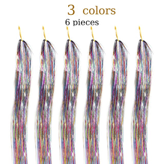  48 Inch Synthetic Hair Tinsel Kit 12 Colors Sparkling Extensions cashymart