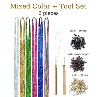  48 Inch Synthetic Hair Tinsel Kit 12 Colors Sparkling Extensions cashymart