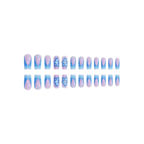  48 Pcs Blue 3D Flower Press On Nails Set cashymart