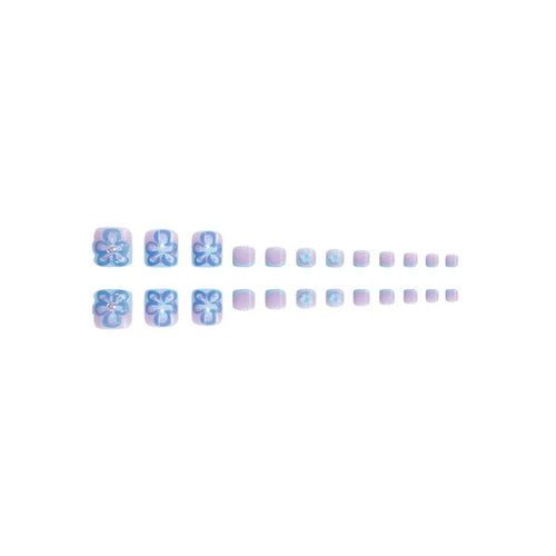  48 Pcs Blue 3D Flower Press On Nails Set cashymart