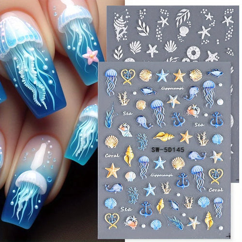  5D Jellyfish Beach Nail Stickers Set cashymart