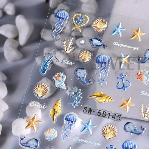  5D Jellyfish Beach Nail Stickers Set cashymart