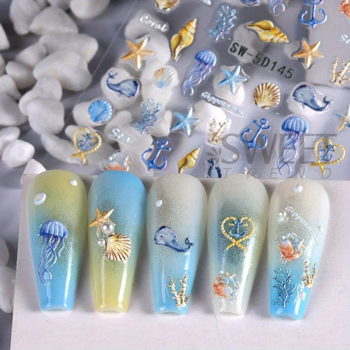  5D Jellyfish Beach Nail Stickers Set cashymart