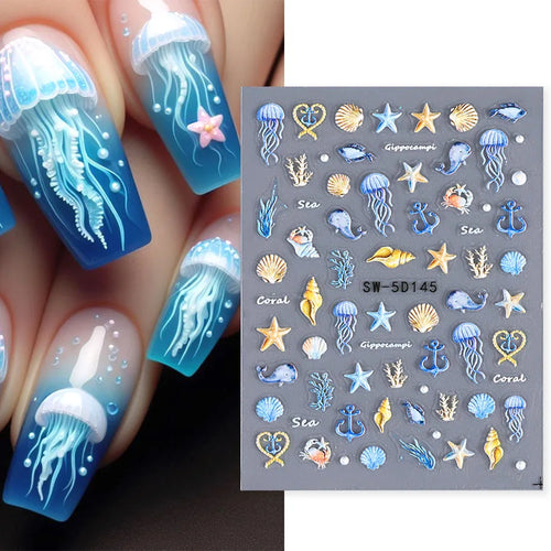  5D Jellyfish Beach Nail Stickers Set cashymart