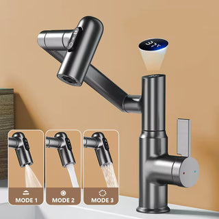 Digital Display LED Basin Faucet with 360-Degree Rotation, Multi-Function Stream Sprayer, Hot and Cold Water Sink Mixer for Bathroom