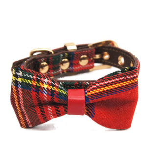  Red Plaid Bowknot Small Pet Collar cashymart