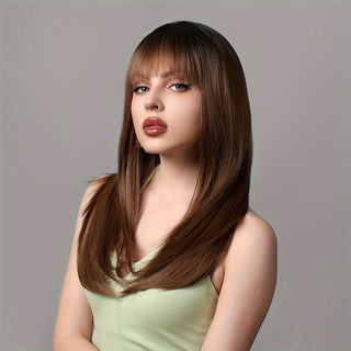  Chic 22" Brown Straight Bangs Wig cashymart