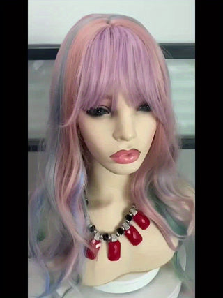  Rainbow Ombre Curly Wig with Bangs cashymart