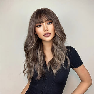  Brown Wavy Bangs Wig cashymart