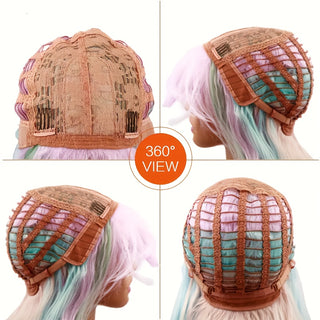  Rainbow Ombre Curly Wig with Bangs cashymart