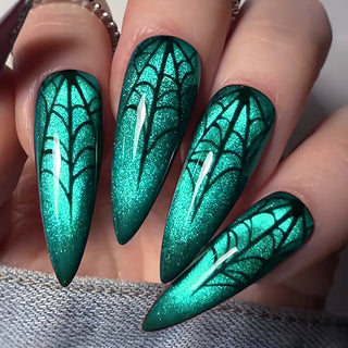  Spooky Green Cat Eye Stiletto Press-On Nails cashymart