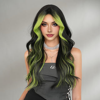  NAMM Glamorous Black & Green Highlight Wig cashymart