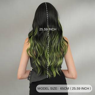  NAMM Glamorous Black & Green Highlight Wig cashymart