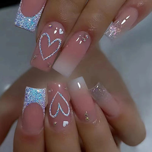  ARTAUG 24PCS Medium Pink Glitter Press On Nails cashymart