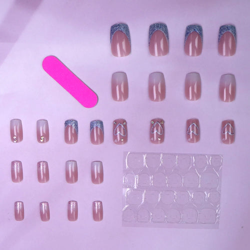  ARTAUG 24PCS Medium Pink Glitter Press On Nails cashymart