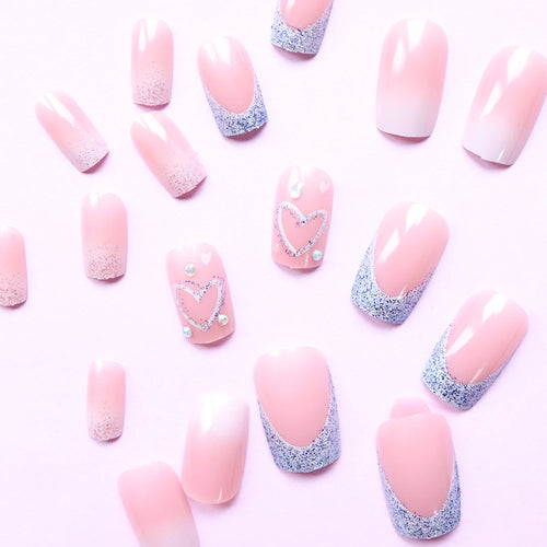  ARTAUG 24PCS Medium Pink Glitter Press On Nails cashymart