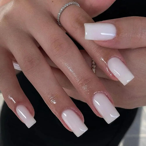  ARTAUG 24PCS Medium White Square Press On Nails cashymart