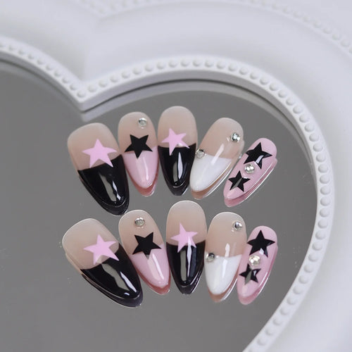 Almond Glitter Bowknot Press-On Nails cashymart