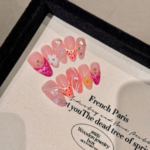  Almond Glitter Bowknot Press-On Nails cashymart