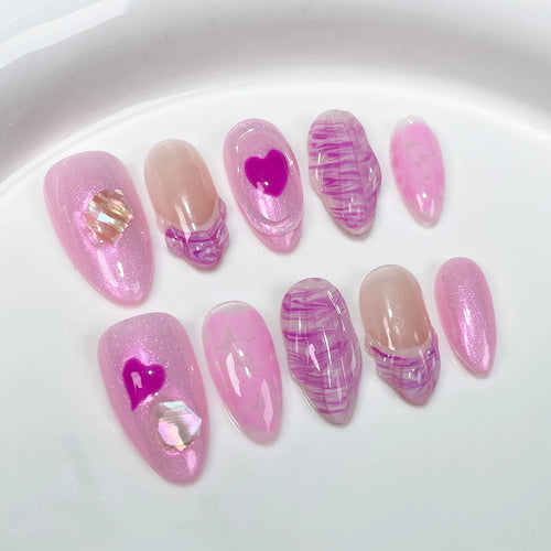  Almond Glitter Bowknot Press-On Nails cashymart