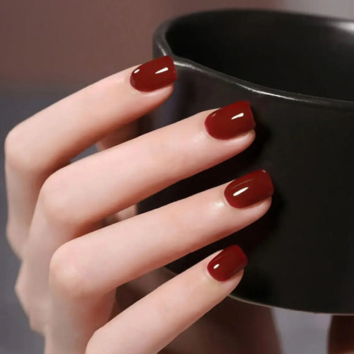  Almond Shape Mid-length Black Fake Nail Set cashymart