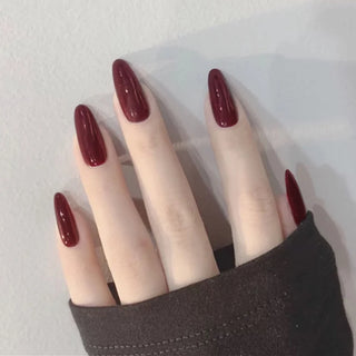  Almond Shape Mid-length Black Fake Nail Set cashymart