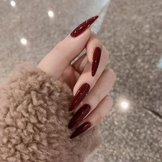  Almond Shape Mid-length Black Fake Nail Set cashymart