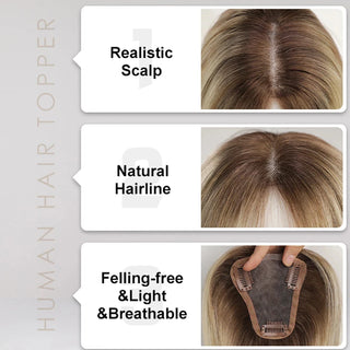  Ash Gray Brown 100% Remy Human Hair Toppers Clips cashymart