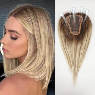  Ash Gray Brown 100% Remy Human Hair Toppers Clips cashymart