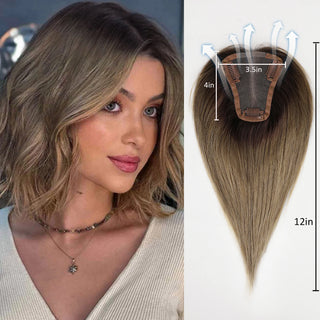  Ash Gray Brown 100% Remy Human Hair Toppers Clips cashymart