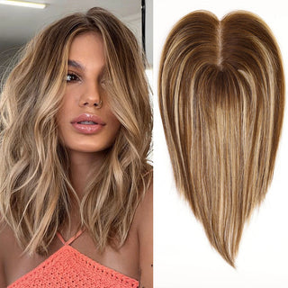  Ash Gray Brown 100% Remy Human Hair Toppers Clips cashymart