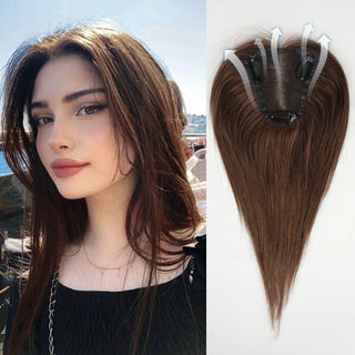  Ash Gray Brown 100% Remy Human Hair Toppers Clips cashymart