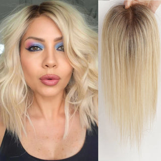  Ash Gray Brown 100% Remy Human Hair Toppers Clips cashymart