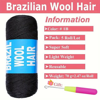  Black Brazilian Wool Hair Yarn for Braids cashymart