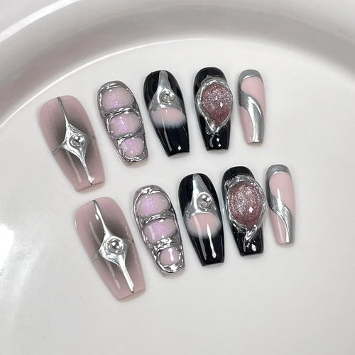  Black Handmade Press On Nails cashymart
