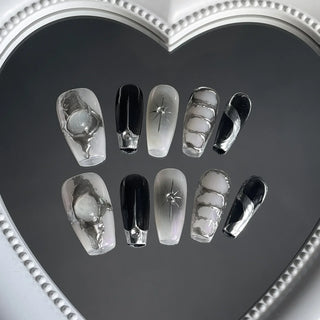  Black Handmade Press On Nails cashymart