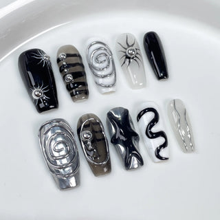  Black Handmade Press On Nails cashymart