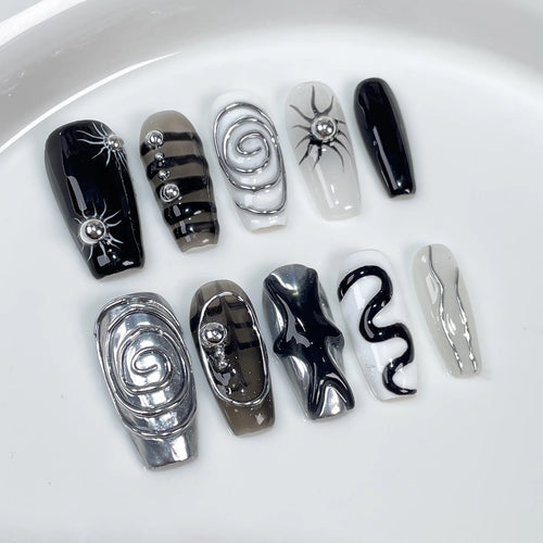  Black Handmade Press On Nails cashymart