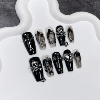  Black Handmade Press On Nails cashymart