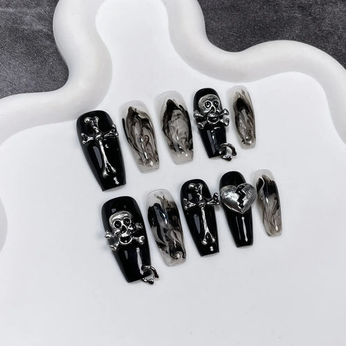  Black Handmade Press On Nails cashymart