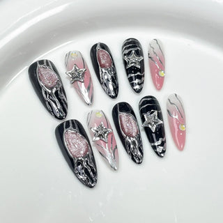  Black Handmade Press On Nails cashymart