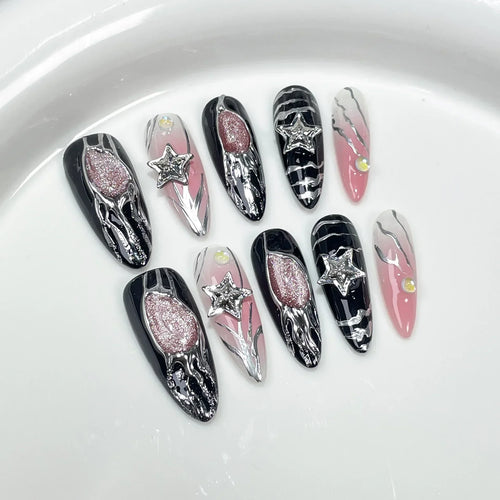  Black Handmade Press On Nails cashymart